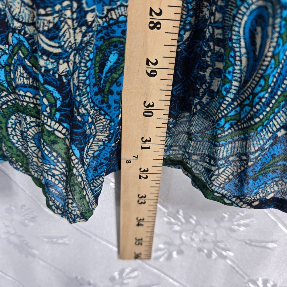 Catherines Womens 0X 14/16W Paisley Plisse Beaded V-Neck Bell Sleeve Tunic Top - Picture 8 of 11